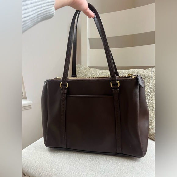 Coach Peyton Crossgrain Leather Double-Zip Tote F25569 | Brown Leather - Picture 5 of 13